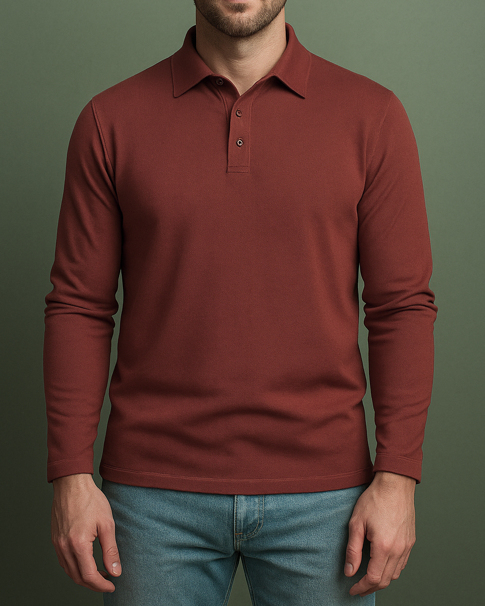 EZS Aria Rust Long Sleeve Polo - 1