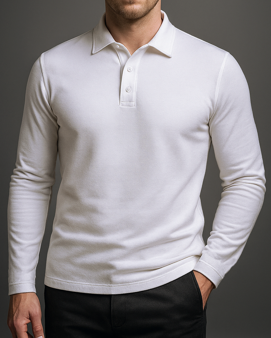 EZS Aria White Long Sleeve Polo - 1