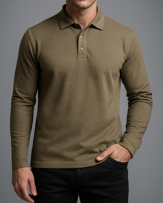 EZS Aria Olive Long Sleeve Polo