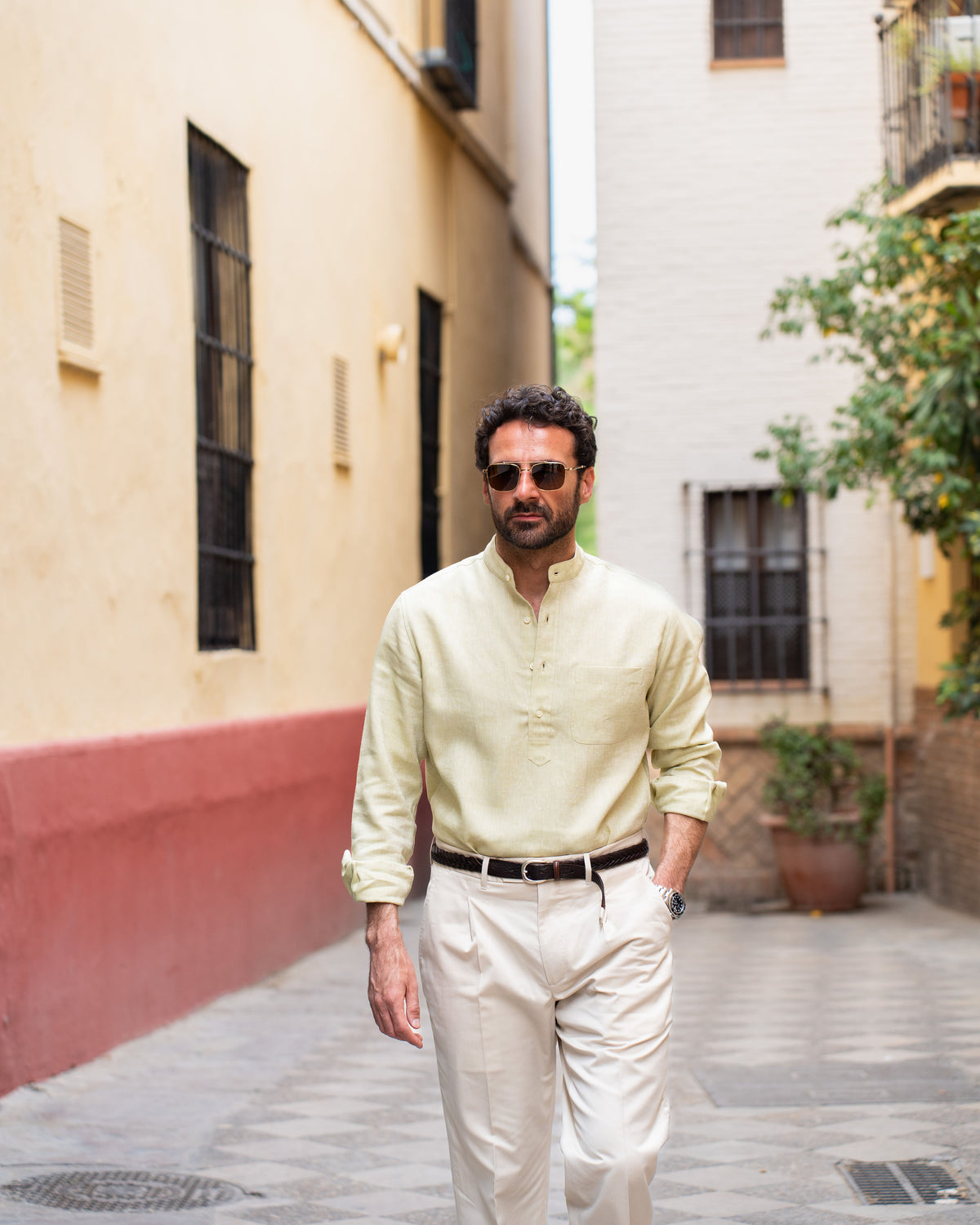 Light Olive Green Slub Linen Summer Shirt - 19