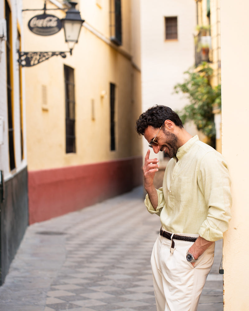 Pleated Sandstone Cotton Twill Pant