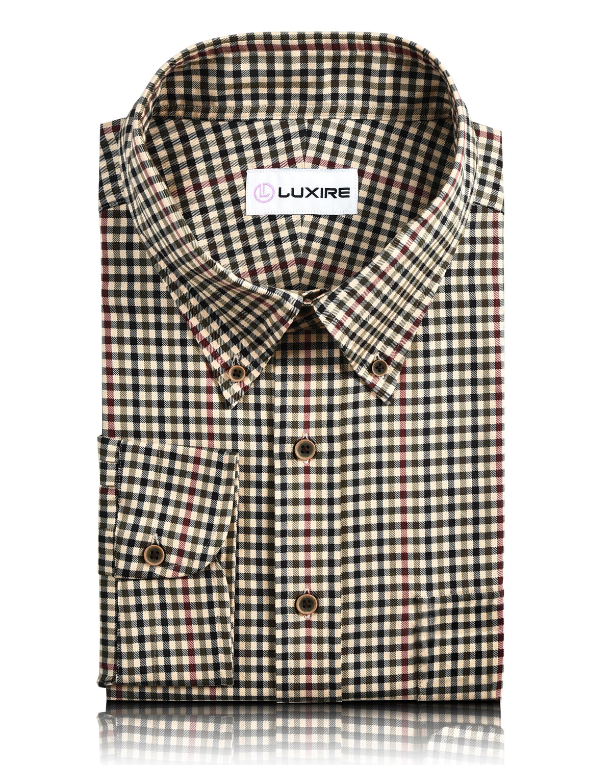 Black Brown Maroon Shepherd Check on Light Ochre Yellow Shirt - 1