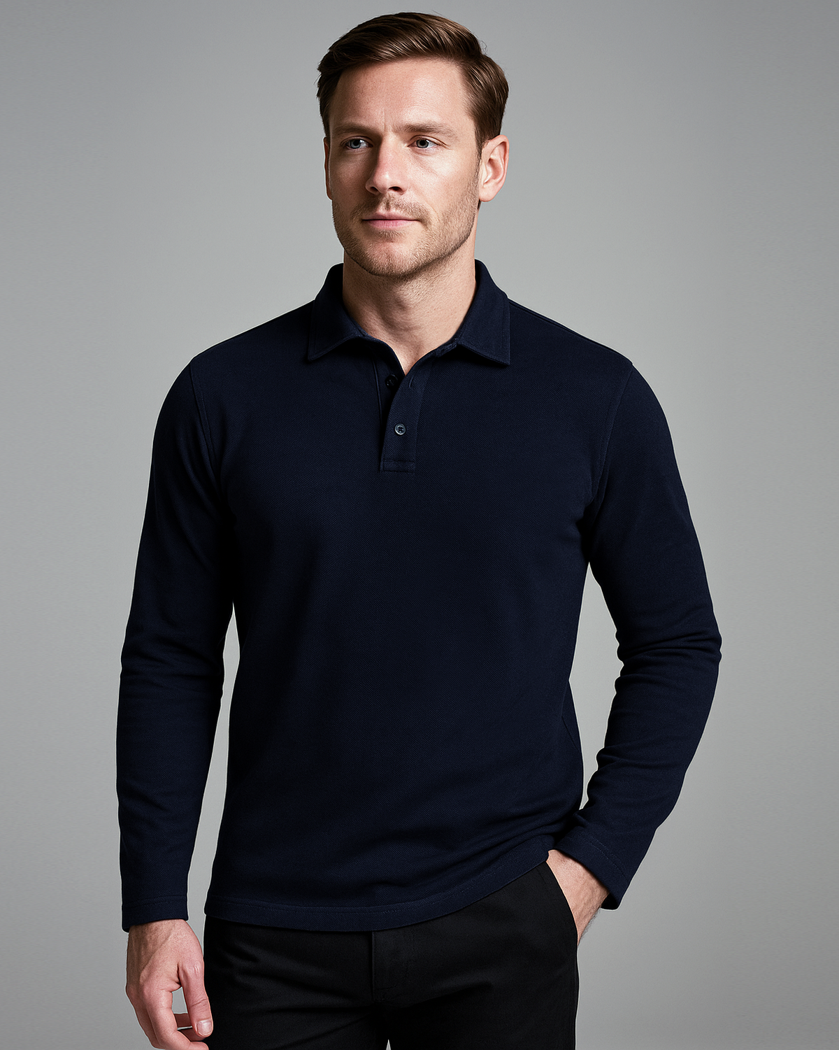 EZS Aria Navy Long Sleeve Polo - 2