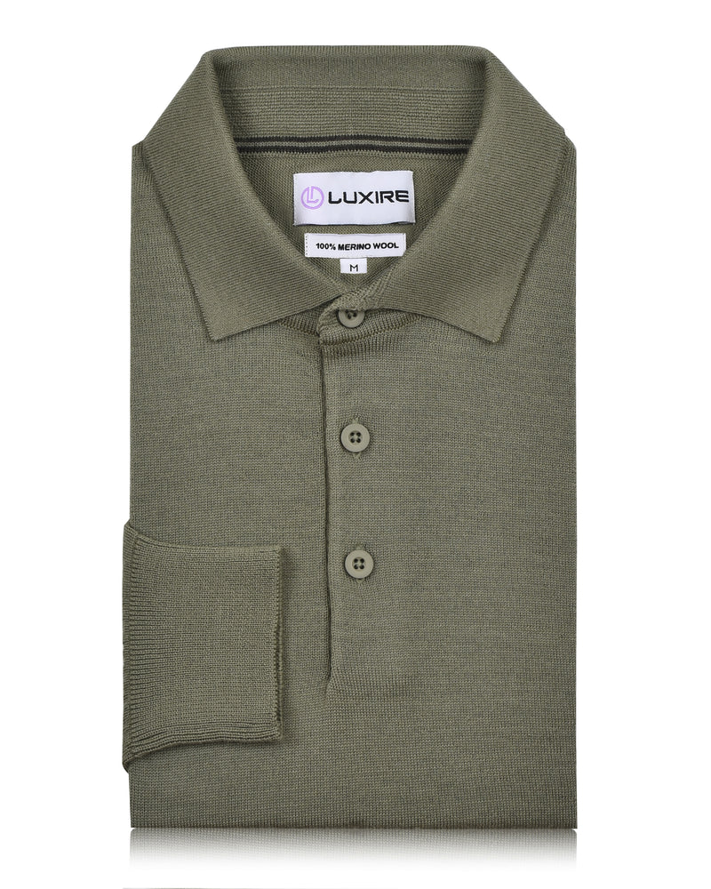 EZS Merino Wool Pale Olive  Long Sleeve Polo