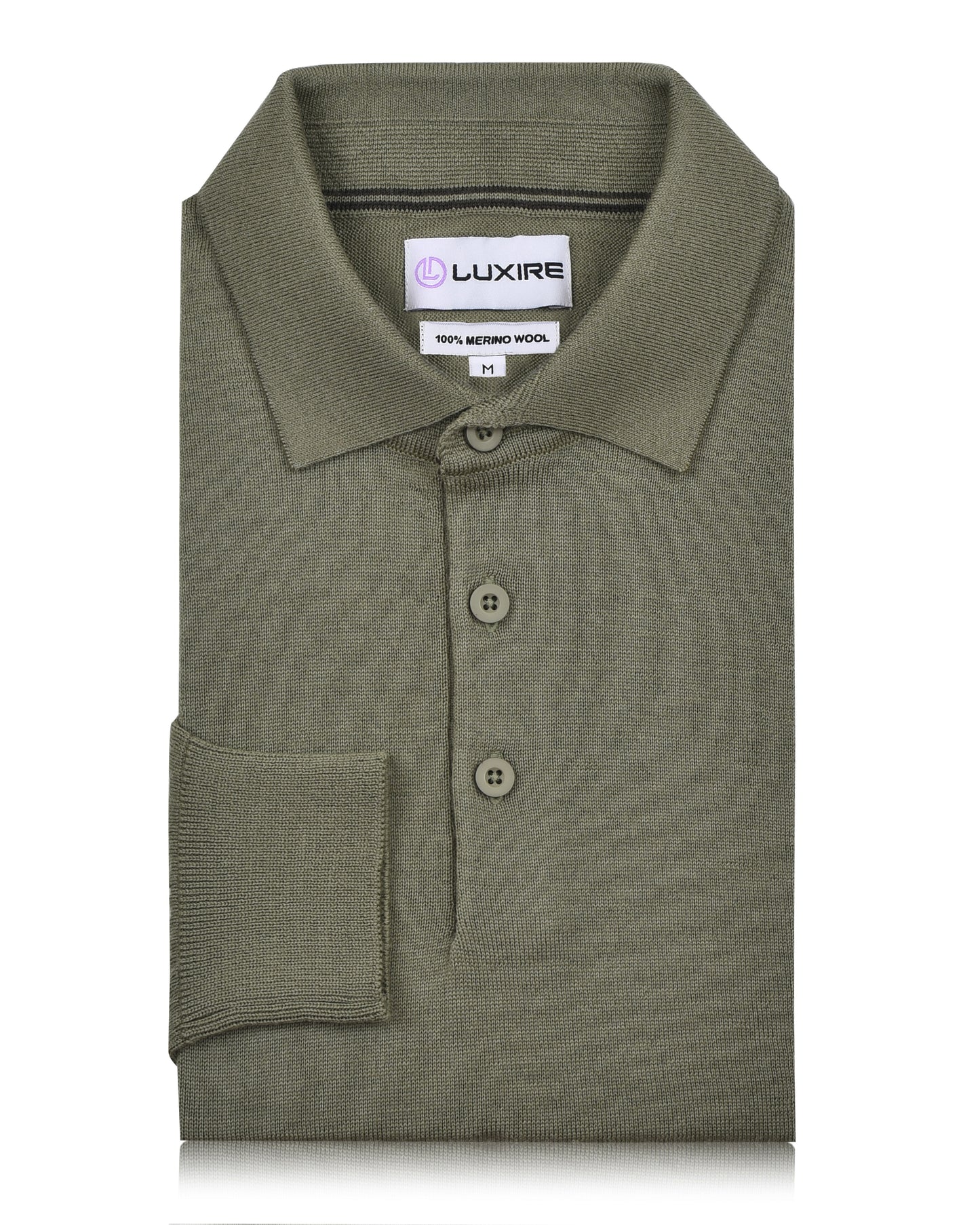 EZS Merino Wool Pale Olive  Long Sleeve Polo