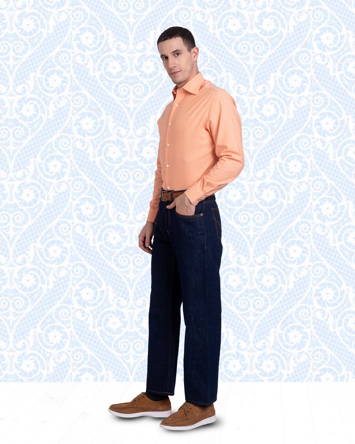 Apricot Orange Pinpoint Oxford Shirt - 4