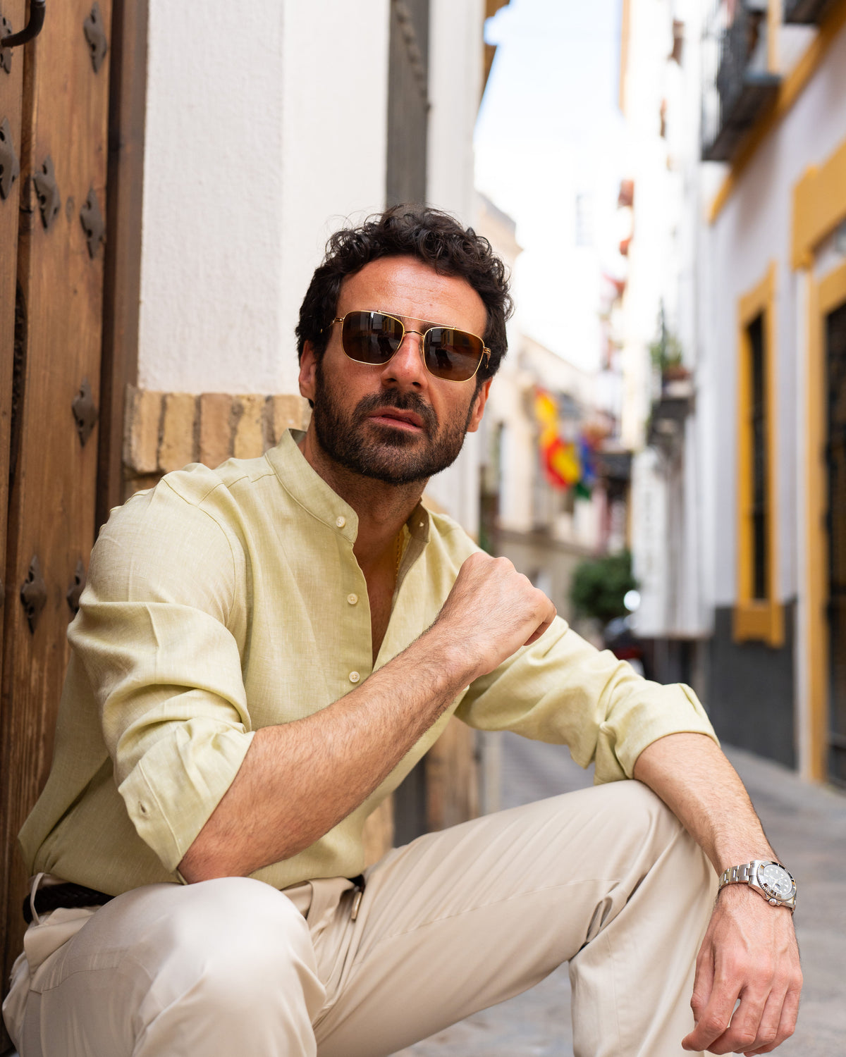 Light Olive Green Slub Linen Summer Shirt - 8