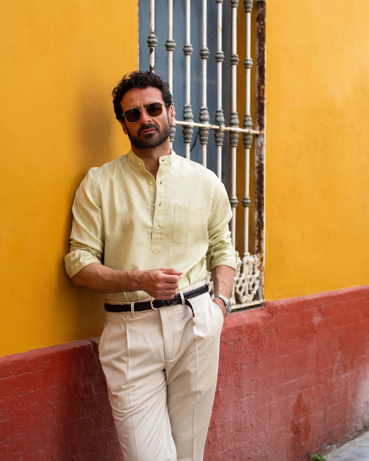 Light Olive Green Slub Linen Summer Shirt - 5