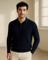 EZS Merino Wool Navy Long Sleeve Polo