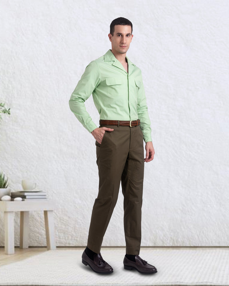 Camp Collar Shirt in Pista Green Plain