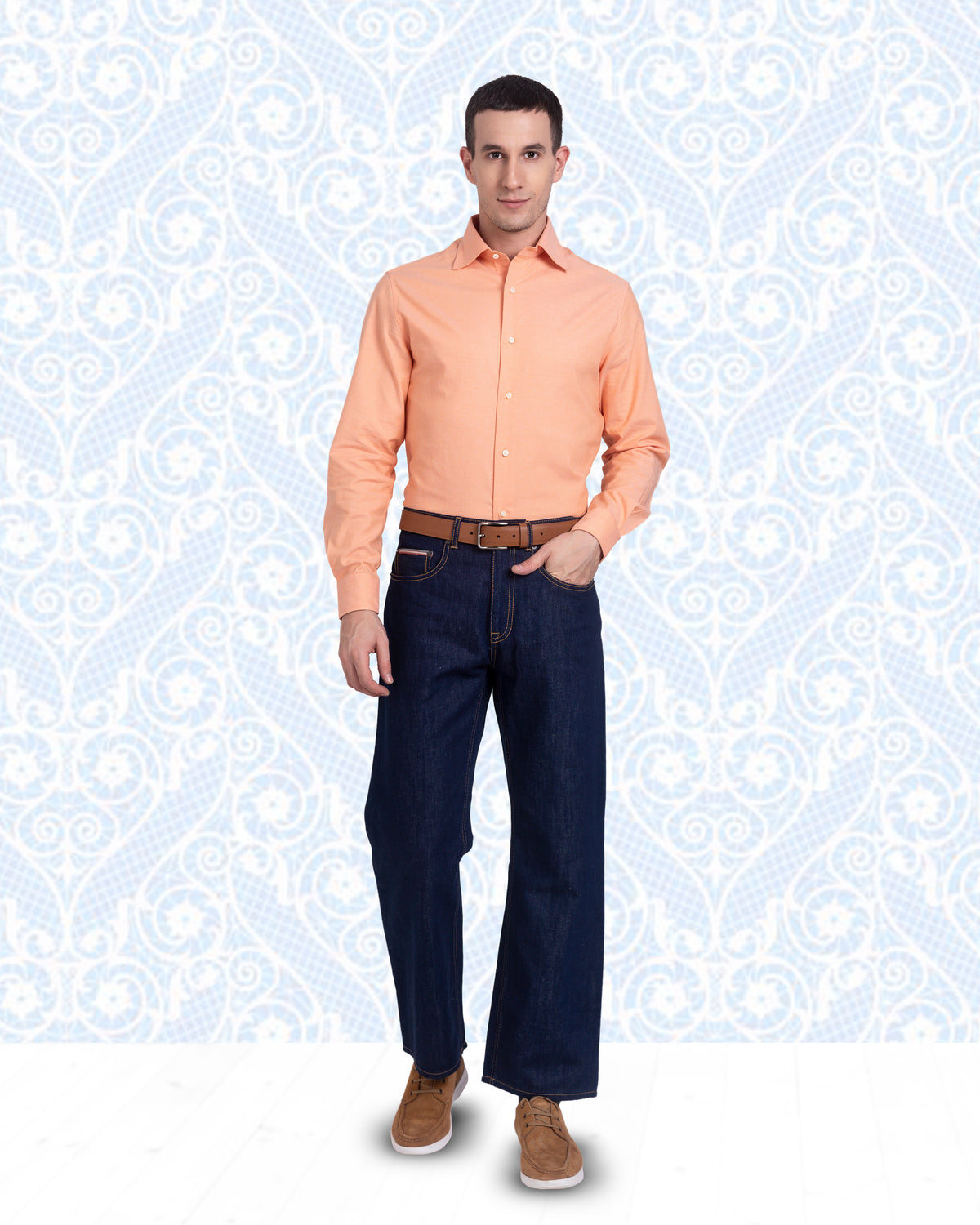 Apricot Orange Pinpoint Oxford Shirt - 2