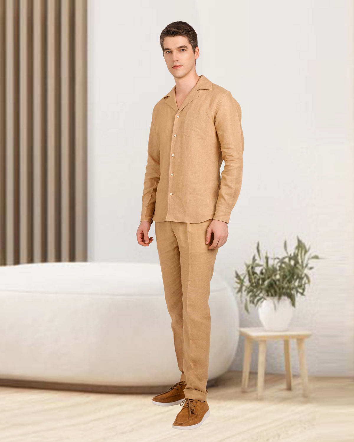 Camp Collar Shirt in Golden Linen - 5