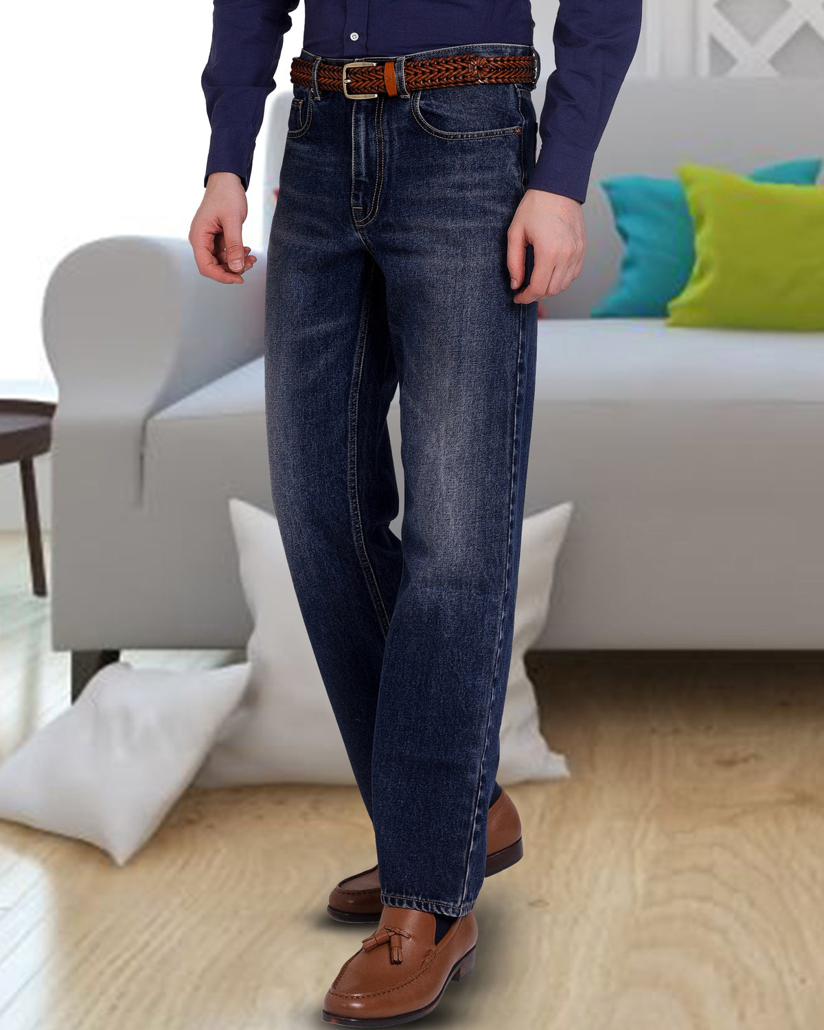Faded Medium Indigo Washed Jeans - 1