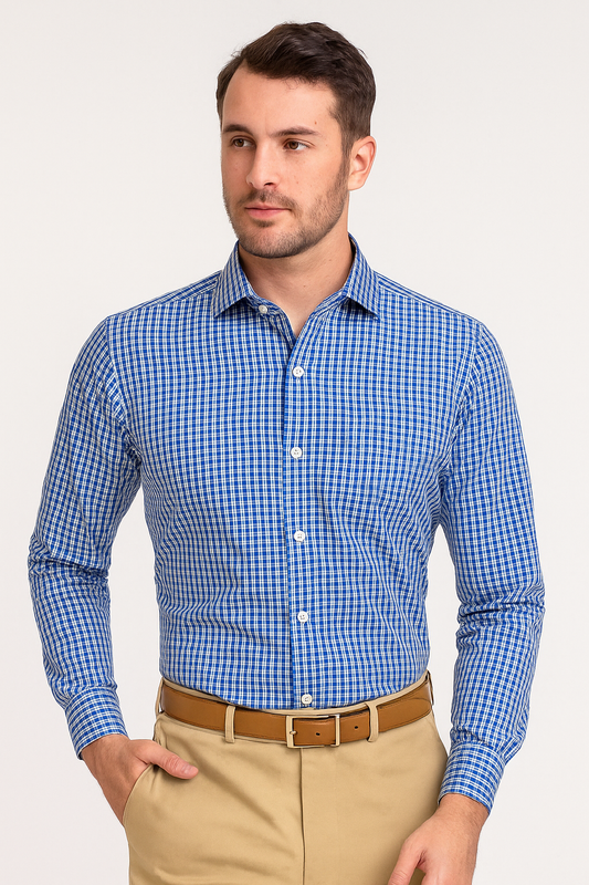 Albini Blue Casual Tartan Checks Shirt