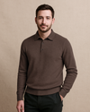 EZS Merino Wool Brown Long Sleeve Polo