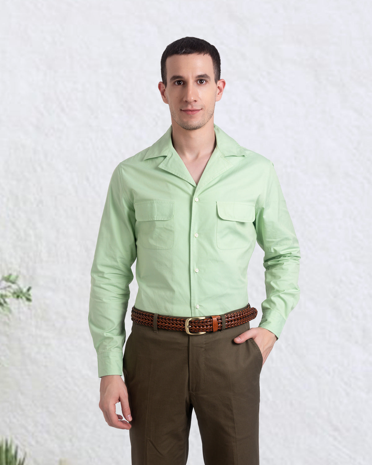 Camp Collar Shirt in Pista Green Plain - 2