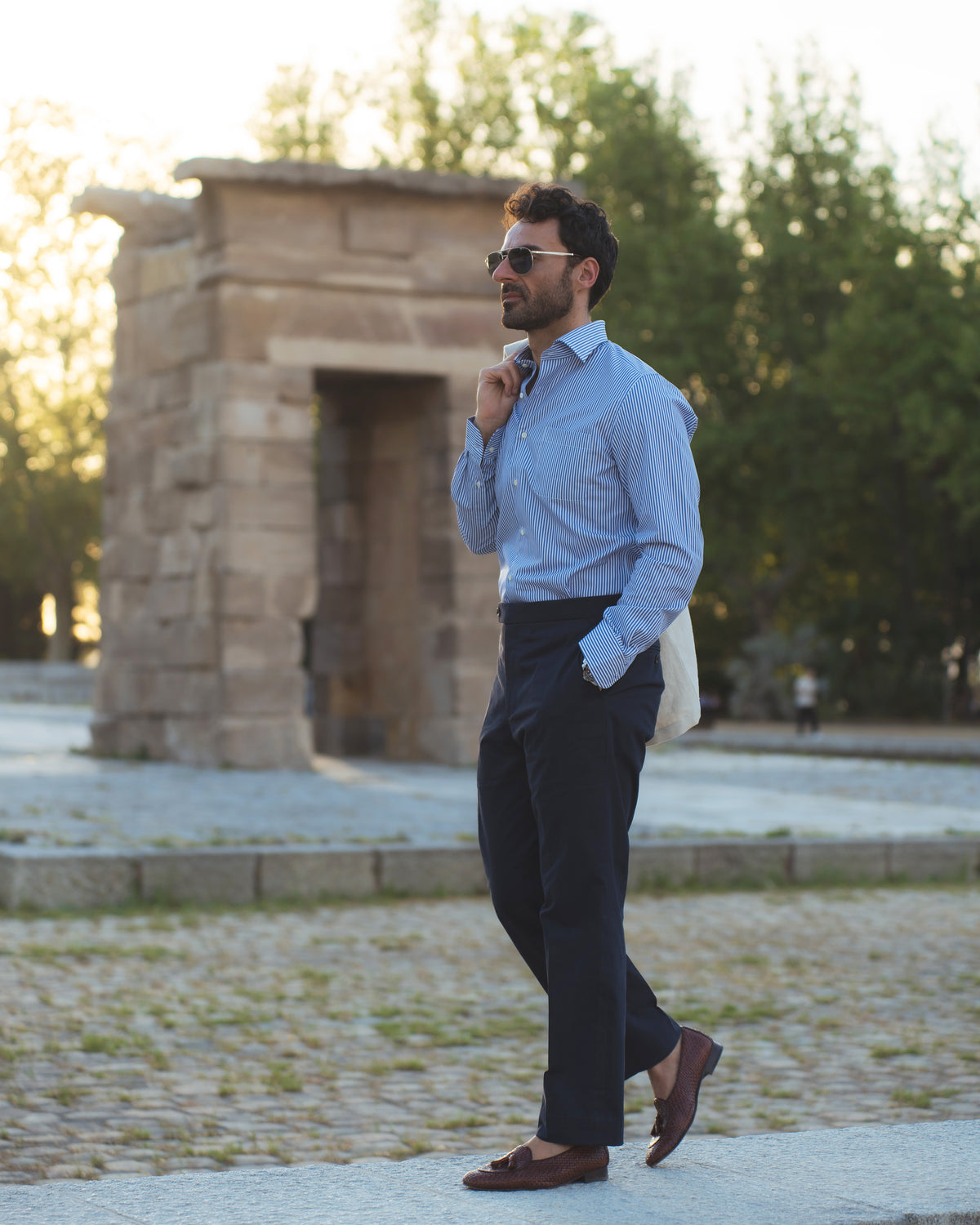Navy Cotton Twill High Rise Pant - 2