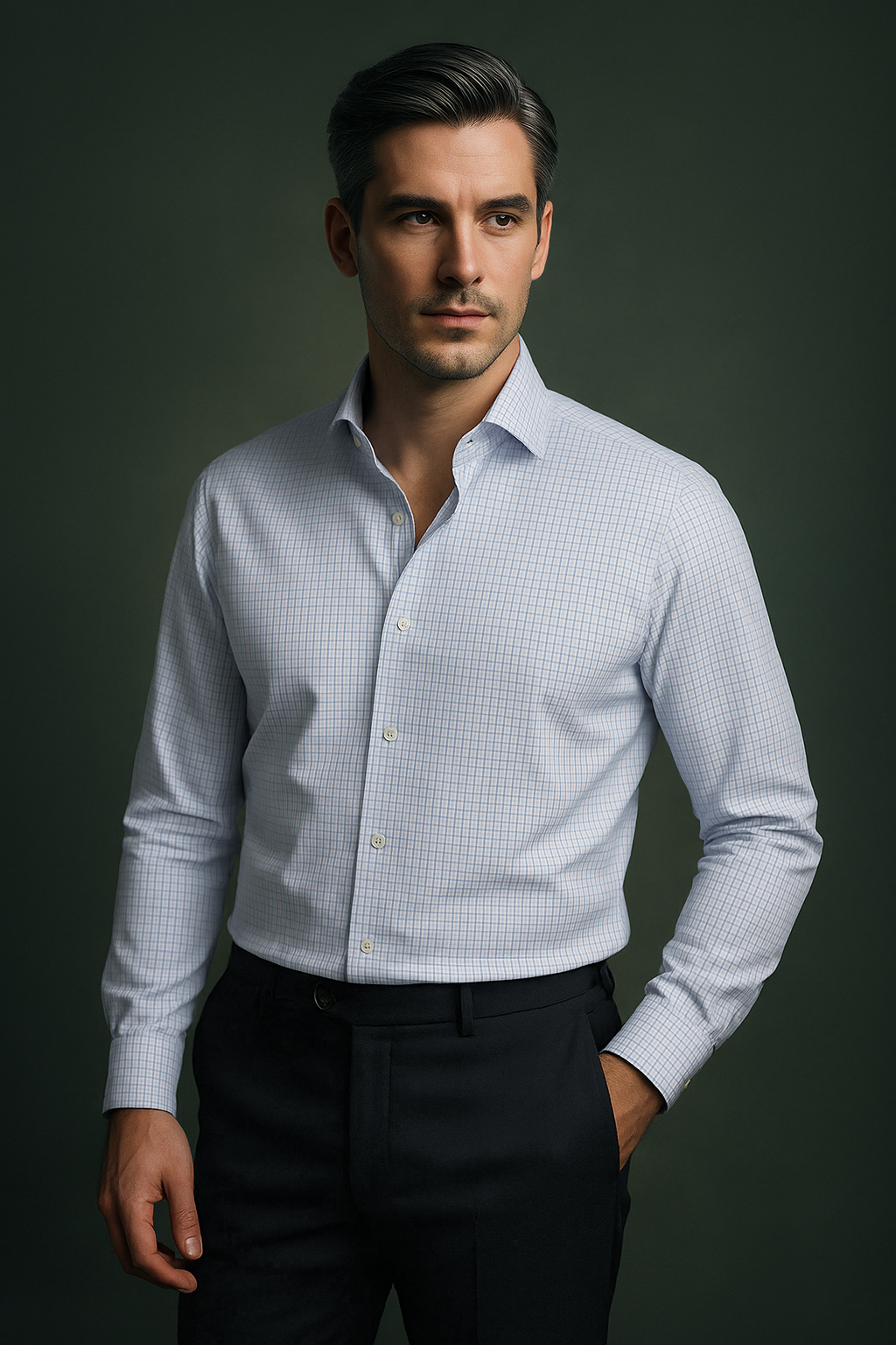 Monti Blue Dobby Graph Checks Shirt - 1