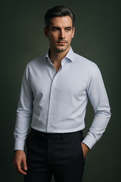 Monti Blue Dobby Graph Checks Shirt