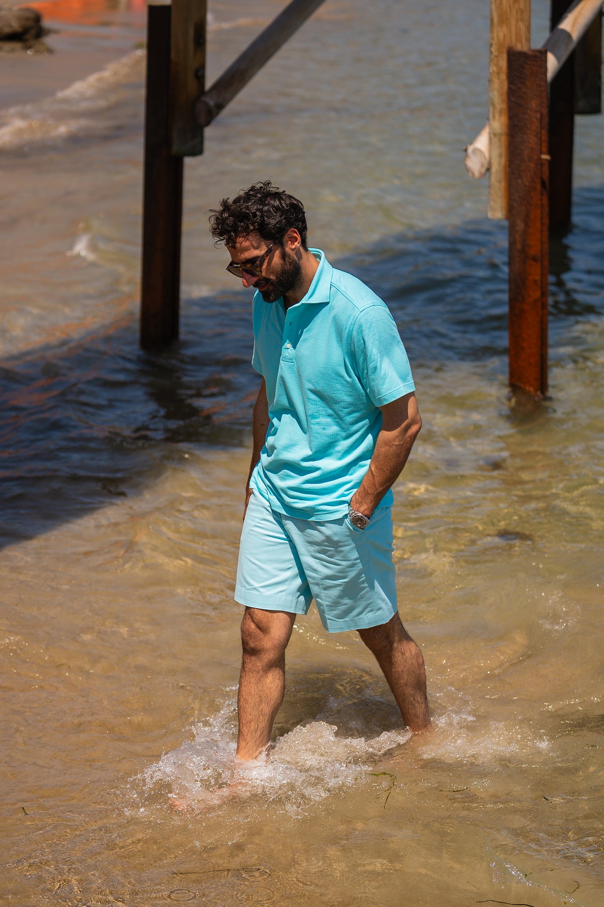 Electric Blue Cotton Twill Shorts - 5