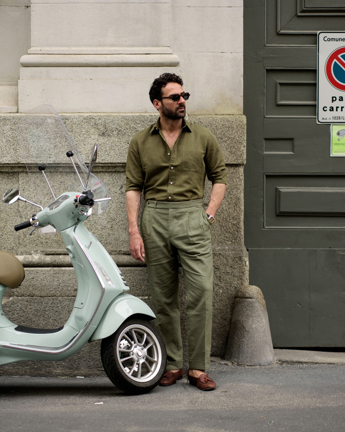 Olive Green Linen Shirt - 7