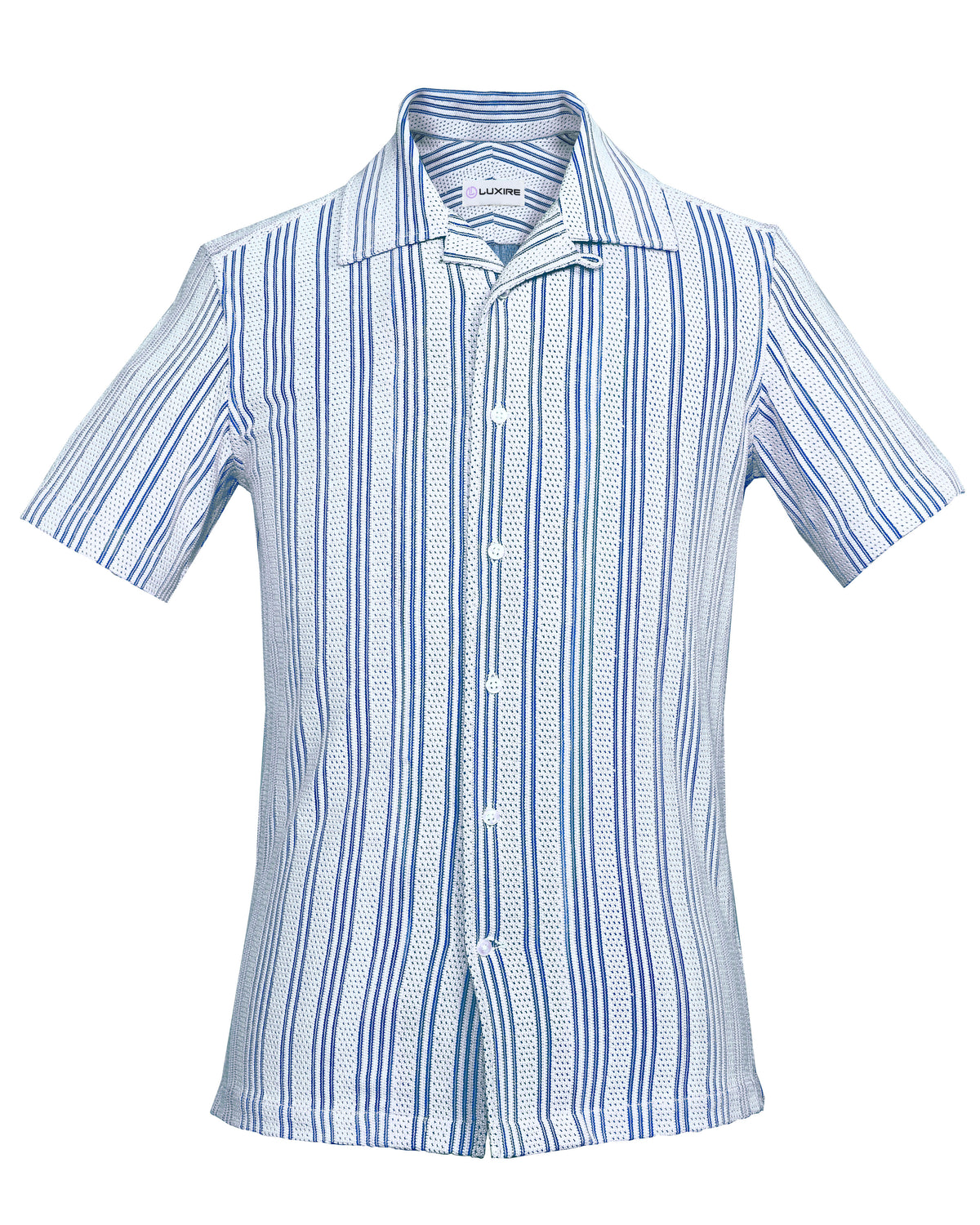 Summer Camp Collar Casual Shirt in White and Blue Stripes - 1