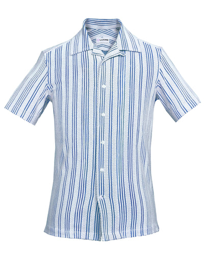 Summer Camp Collar Casual Shirt in White and Blue Stripes