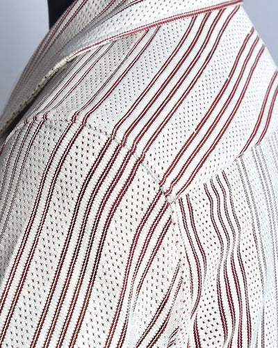 Summer Camp Collar Casual Shirt in White and Maroon Stripes