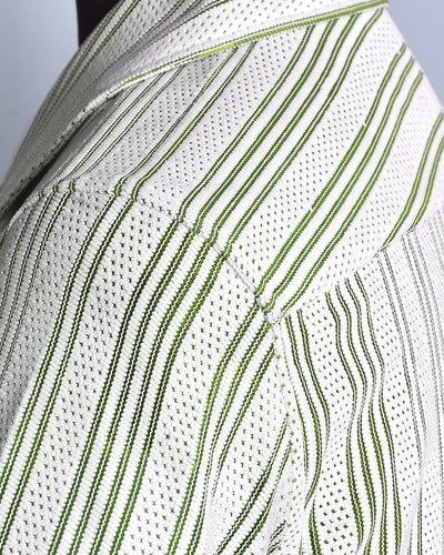Summer Camp Collar Casual Shirt in White and Green Stripes