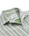 Summer Camp Collar Casual Shirt in White and Green Stripes