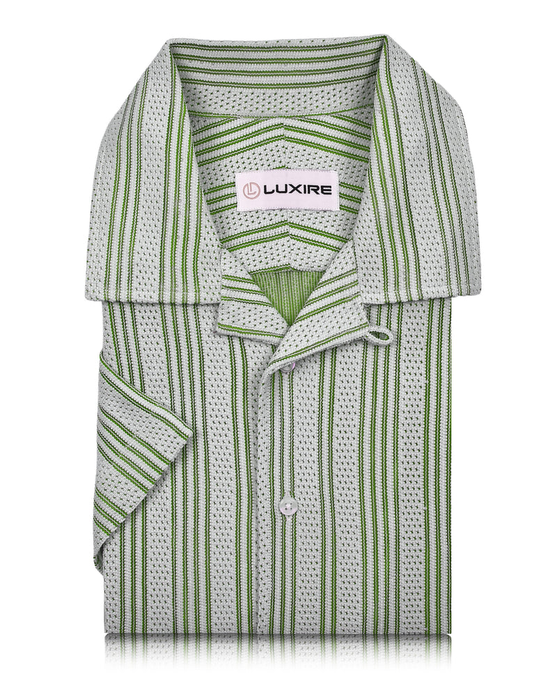 Summer Camp Collar Casual Shirt in White and Green Stripes