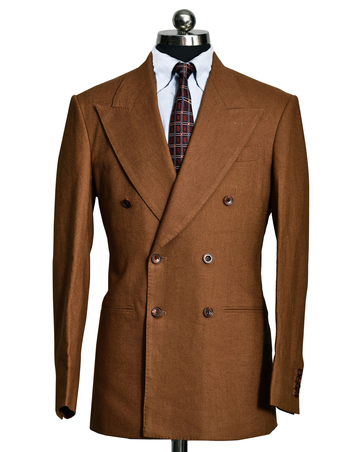 Linen Fresco Tobacco Double Breasted Suit - 8