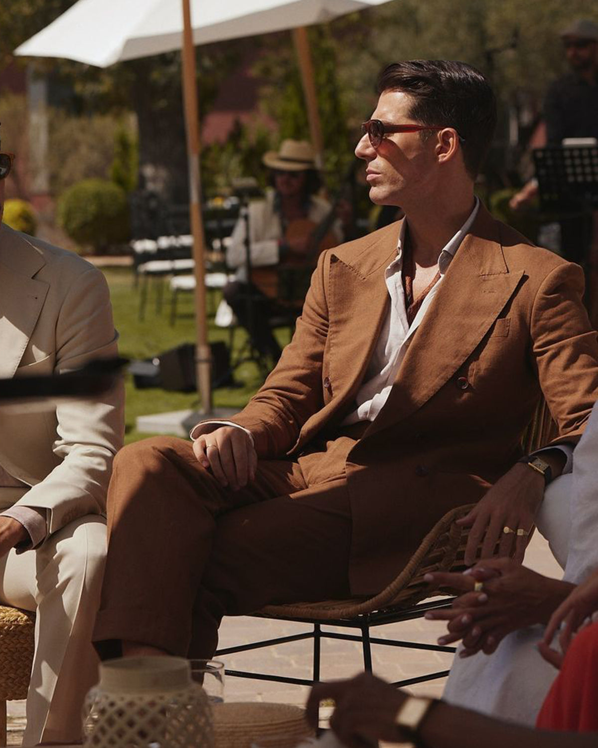 Linen Fresco Tobacco Double Breasted Suit - 3