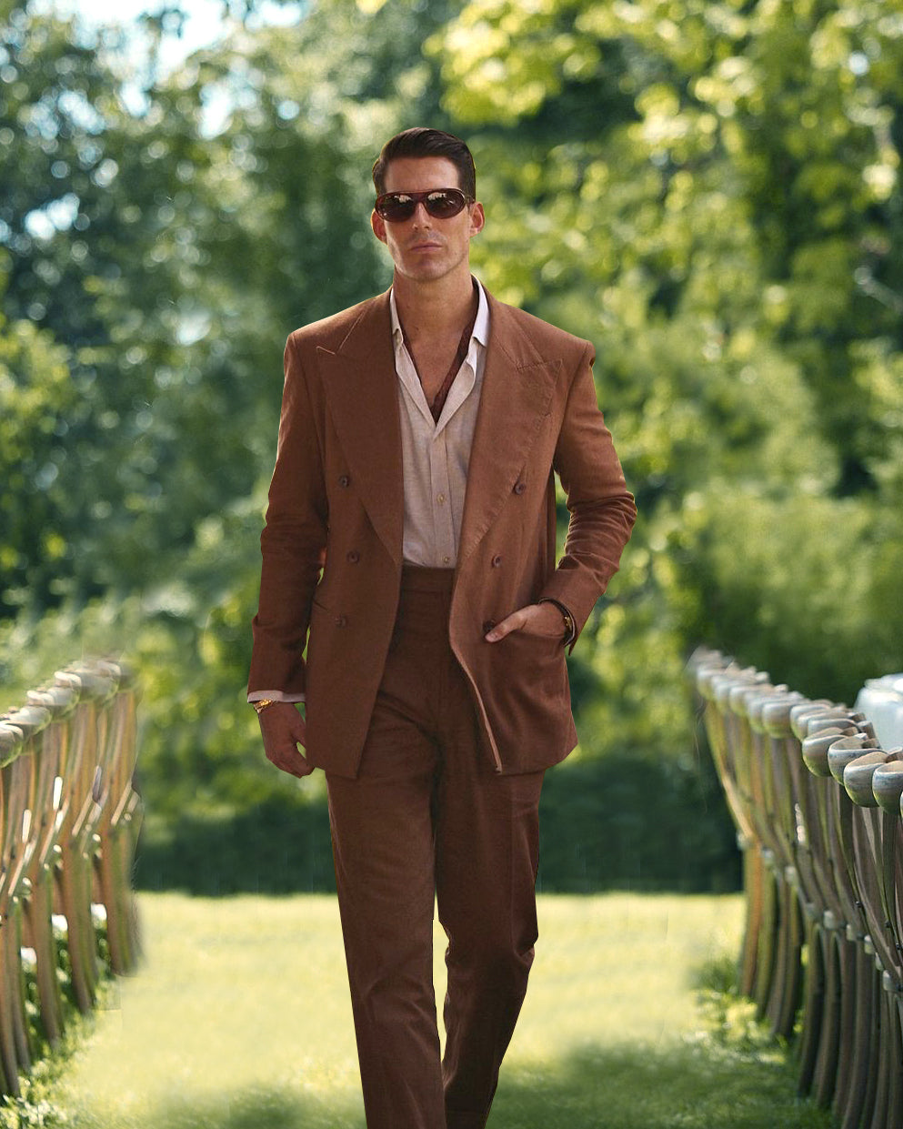 Linen Fresco Tobacco Double Breasted Suit - 2