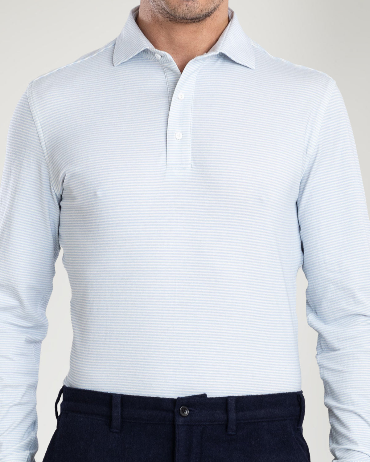 Light Blue White Candy Stripes Polo T-Shirt - 1