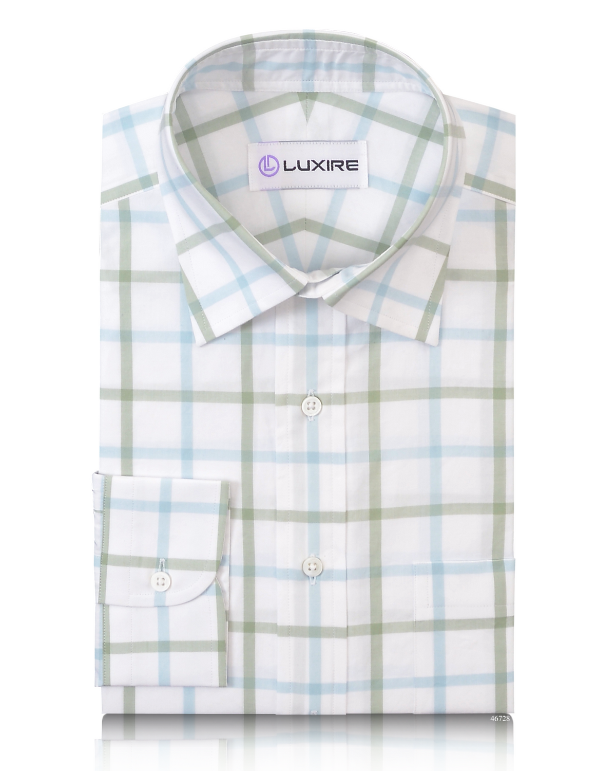 Sky Blue and Green Checks on White Shirt - 1