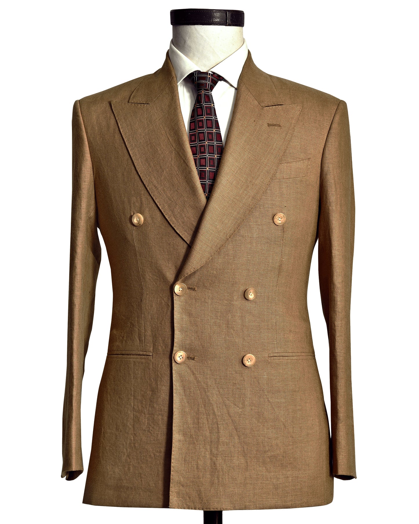 Linen Fresco Golden Brown Double Breasted Jacket
