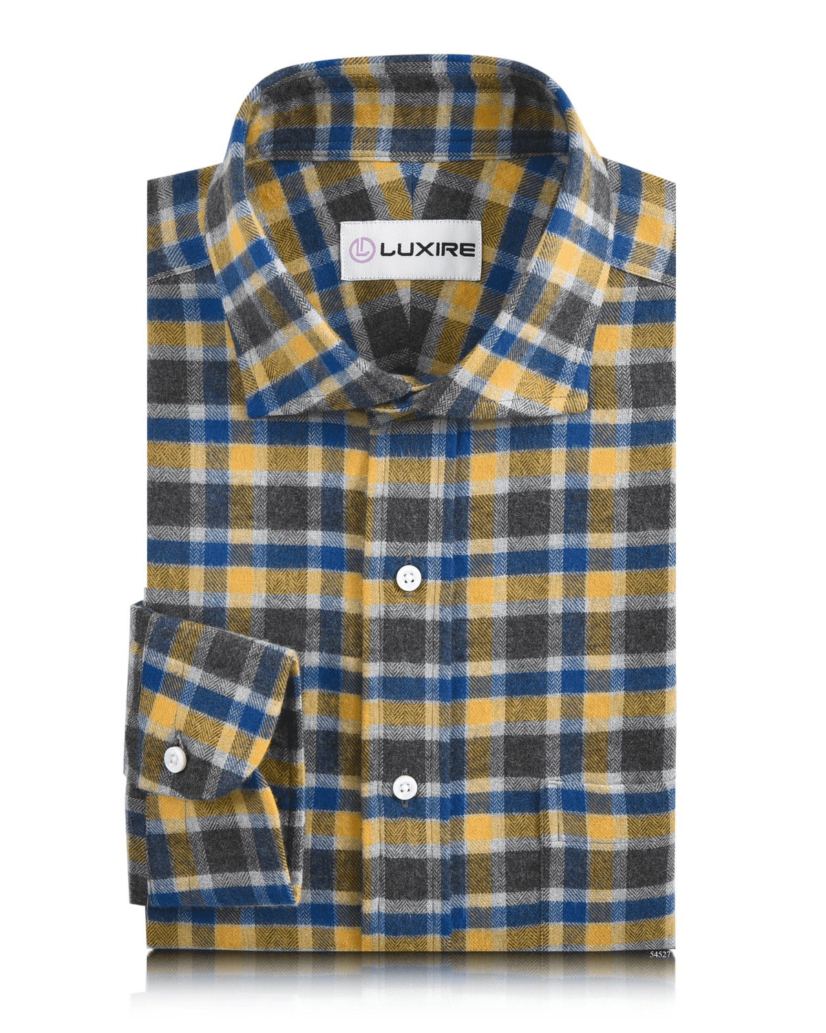 Yellow Blue Grey Herringbone Checks Work Shirt - 1