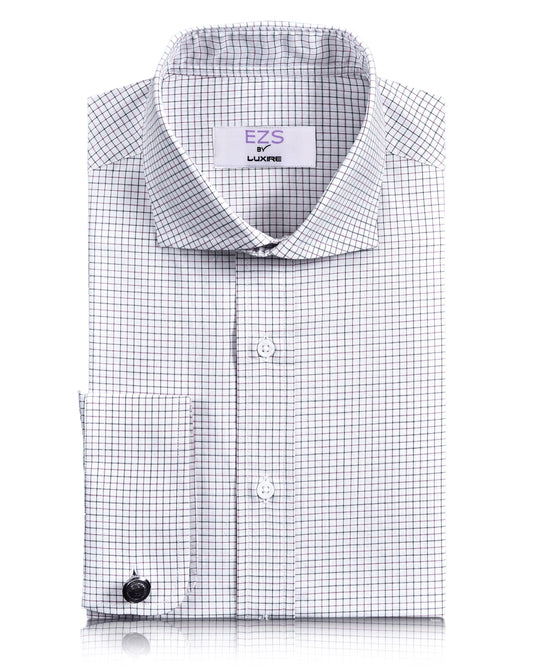 EZS Mauve Black Tattersall Checks on White Shirt