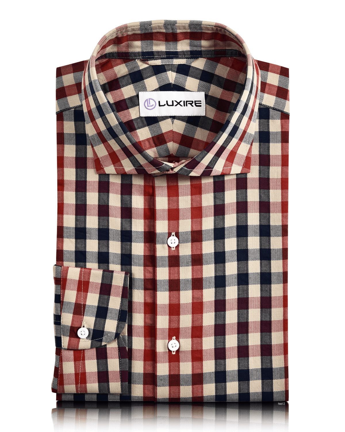 Checks: Red Navy Macro Gingham Herringbone Shirt - 1