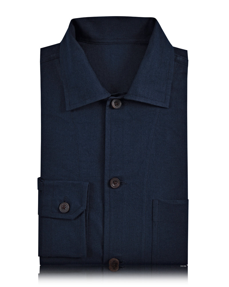 Fresco Cotton Ink Blue Shirt Jacket