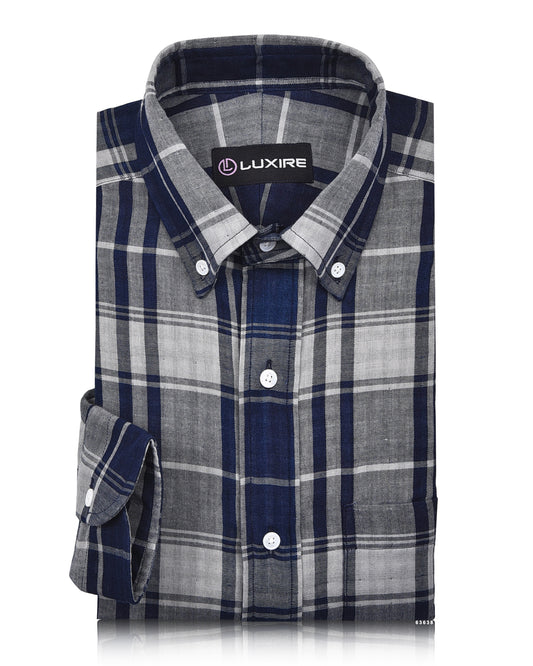 Aegean Blue Grey Checks Shirt