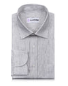 Linen: Olive Green Pin Stripes On White Shirt