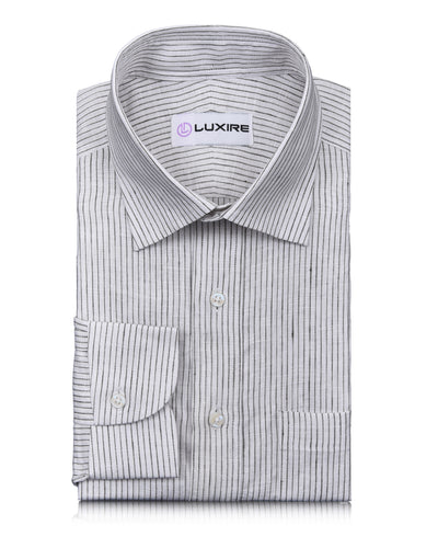 Linen: Olive Green Pin Stripes On White Shirt