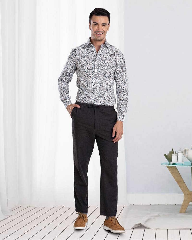 Charcoal Grey Milange Cotton Flannel Drawstring Pant