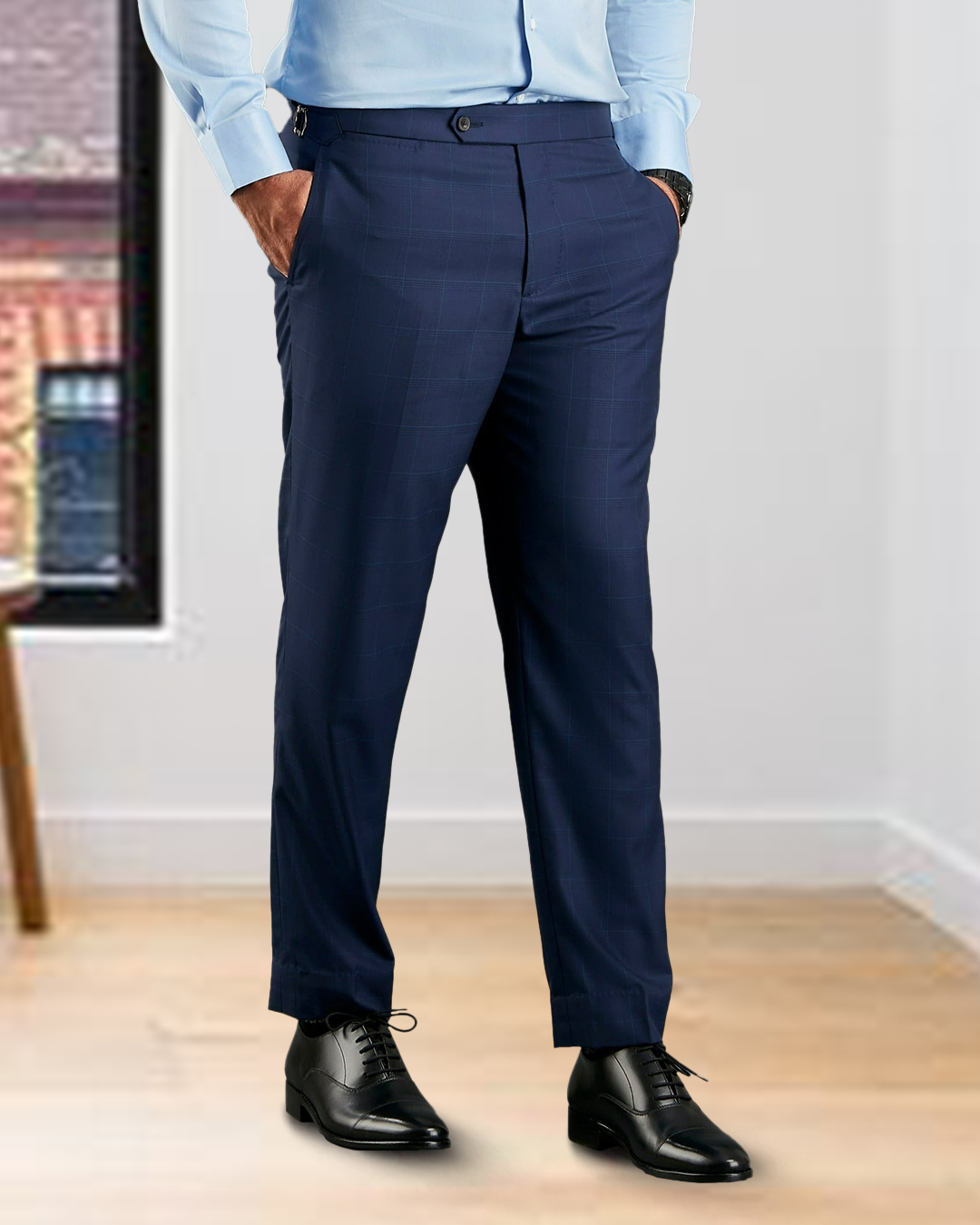 Drago: Super 160s Navy Prince of Wales Checks Dress Pant - 1