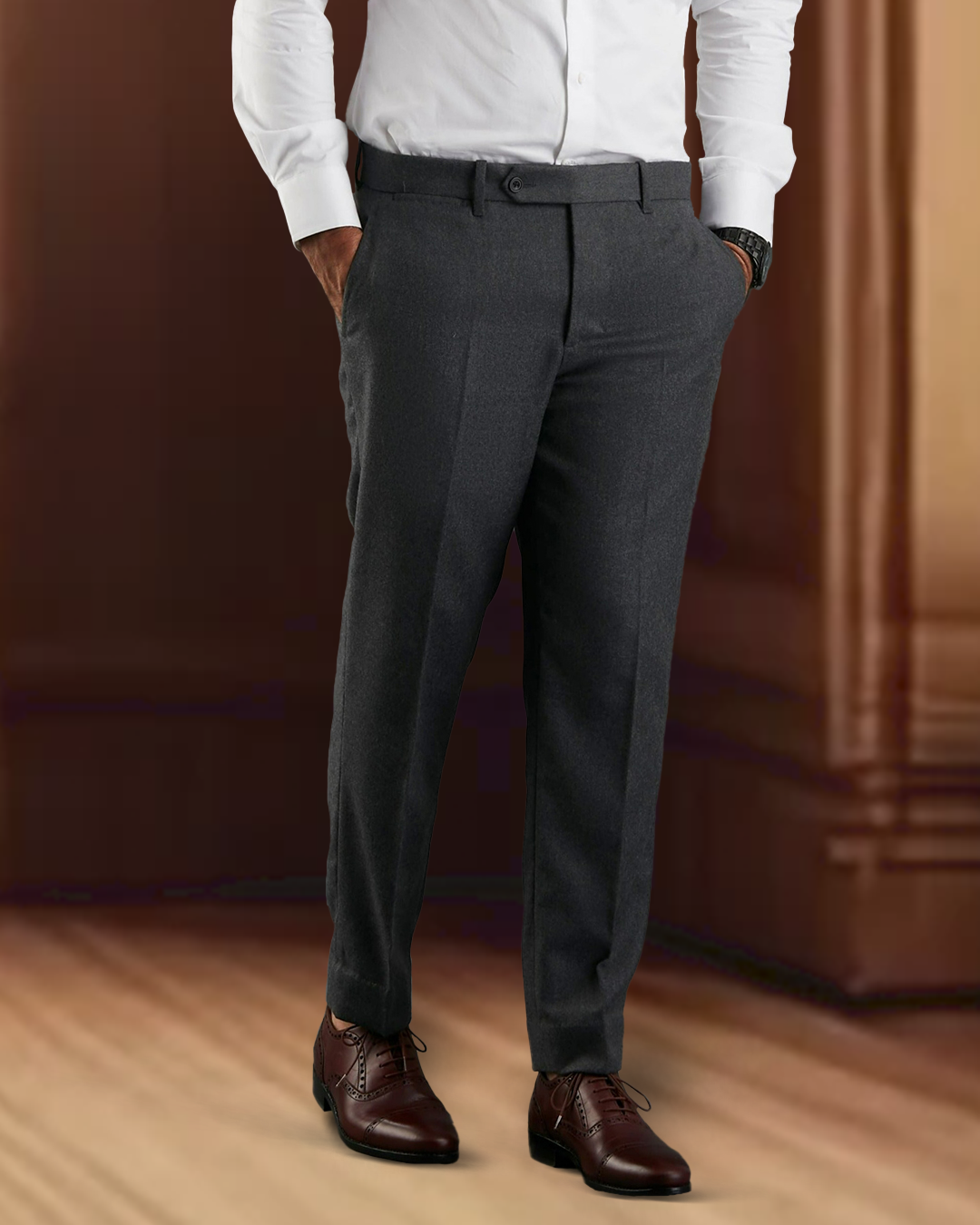 Dugdale Dark Grey Wool Flannel Dress Pant - 1