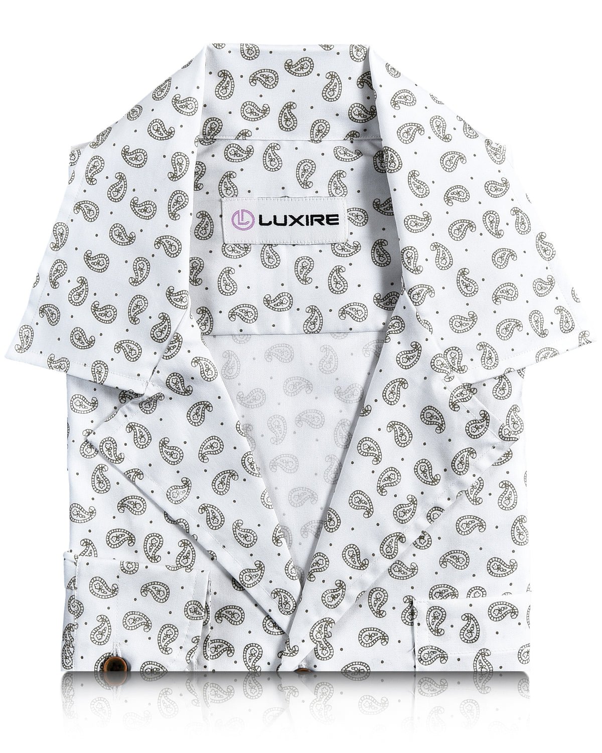 Camp Collar Shirt in Khaki Paisley Print on White - 3