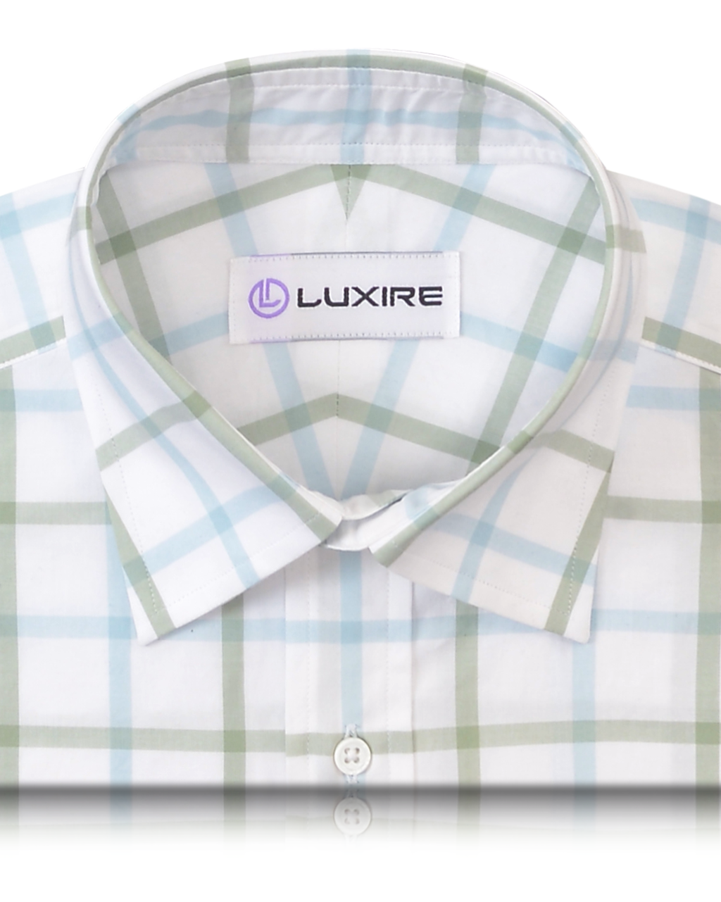 Sky Blue and Green Checks on White Shirt - 2