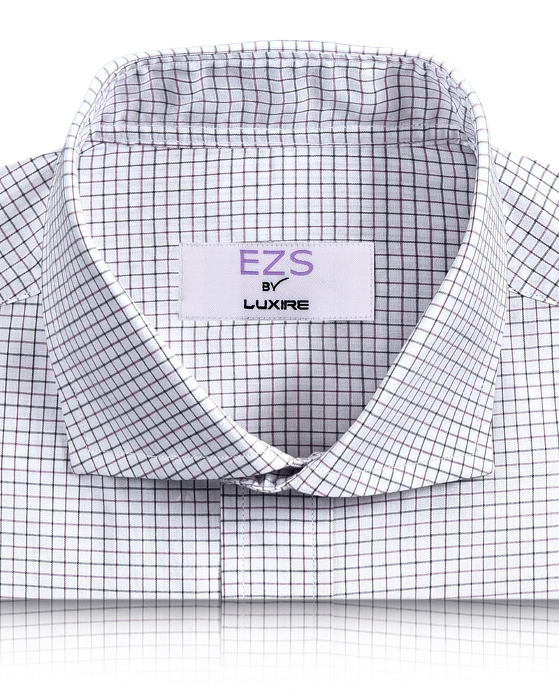 EZS Mauve Black Tattersall Checks on White Shirt